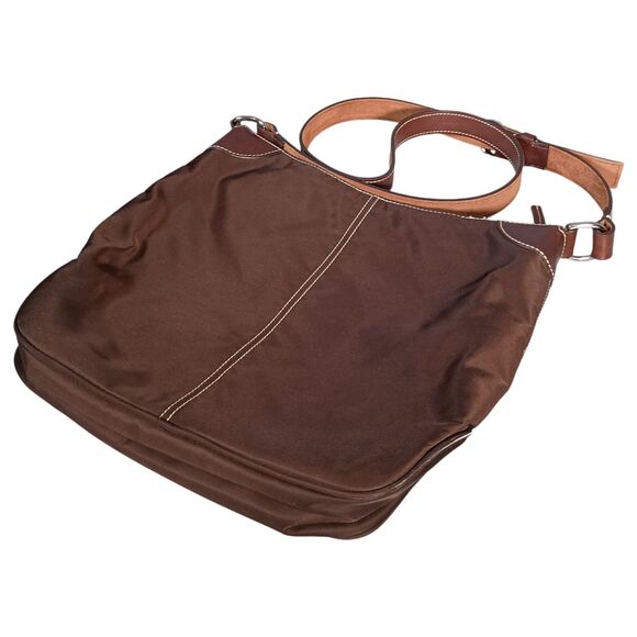 Dooney and Bourke Wayfarer Brown Nylon Leather Shoulder Crossbody Handbag Large - Picture 8 of 13